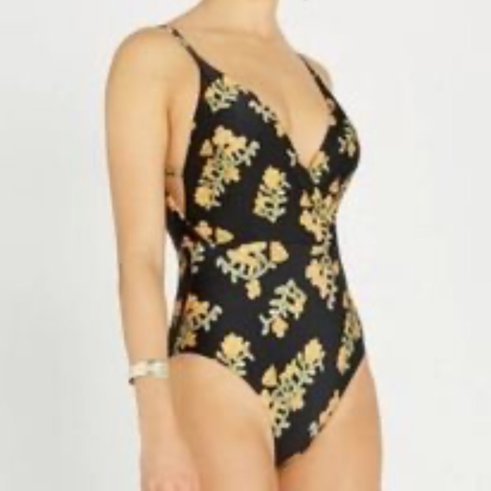 NWT VIX Madalena one piece swimsuit black orange floral size medium - Picture 2 of 13